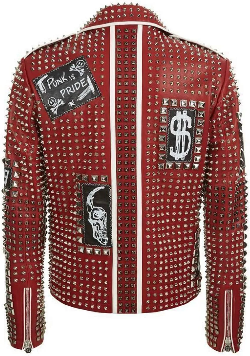 LP-FACON Mens Rock Punk Studded Leather Jacket - Brando Motorcycle Black Biker Leather Jacket Motorbike Spike Outerwear