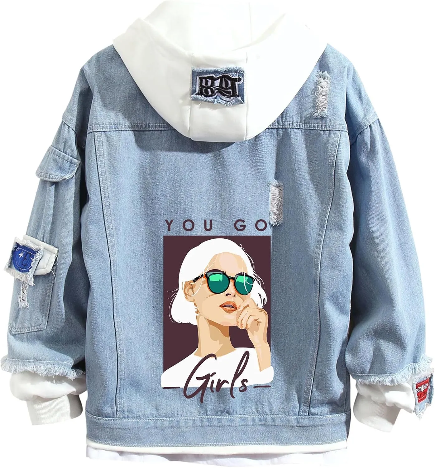 Lpstop Womens Jean Jacket Girl with Style Denim Jacket Button Down Denim Hoodie Gift for Teens