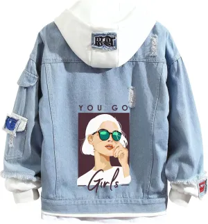 Lpstop Womens Jean Jacket Girl with Style Denim Jacket Button Down Denim Hoodie Gift for Teens