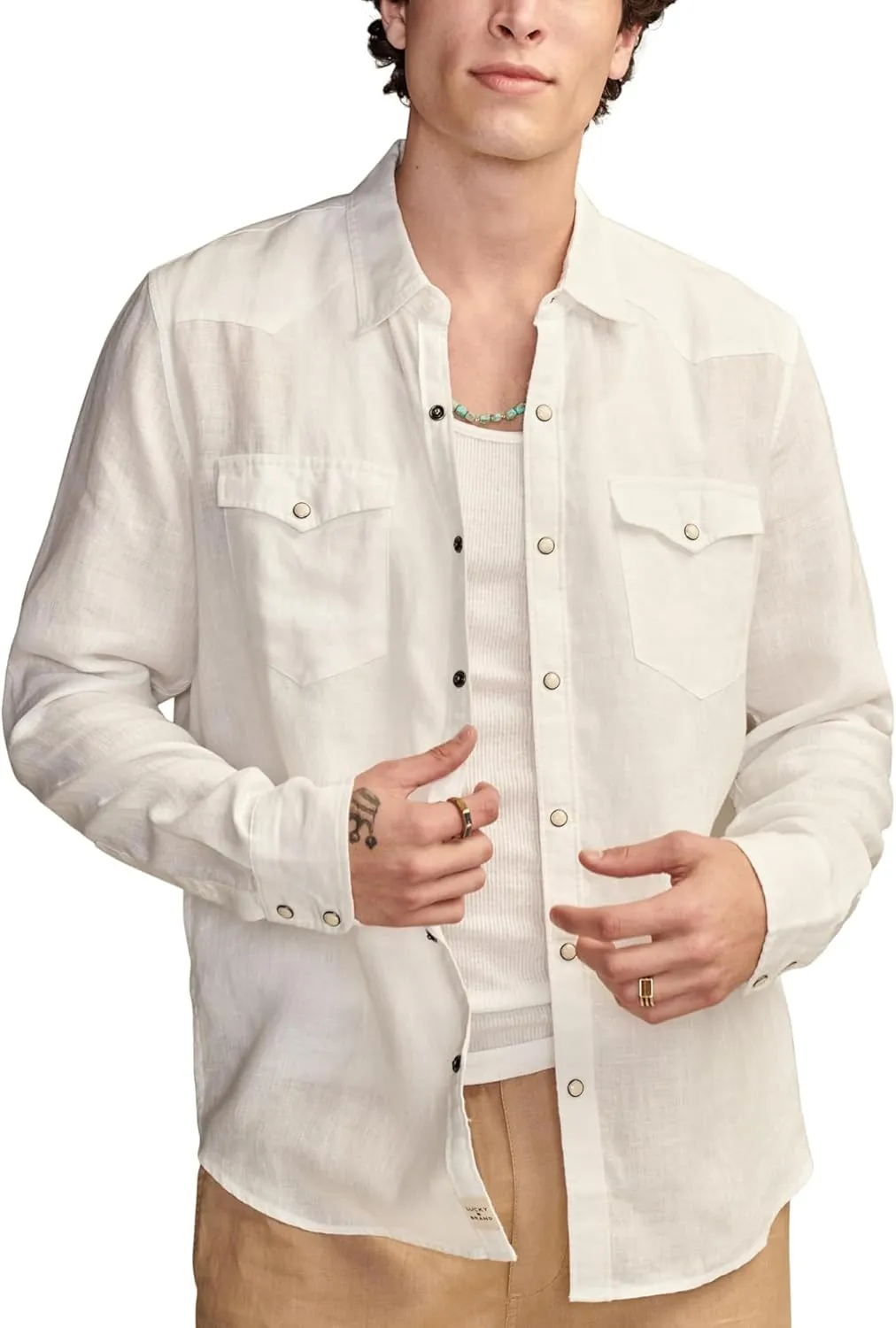 Lucky Brand Men's Linen Western Long Sleeve Shirt
