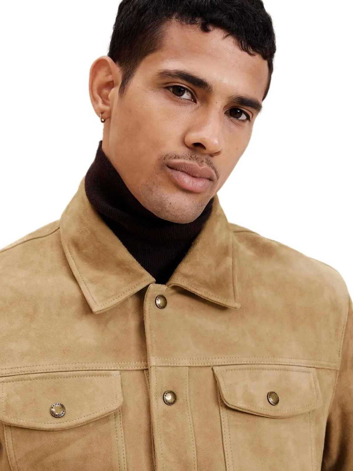 Luis Suede Lambskin Leather Jacket for Men Spread Collar Chest Flap Slant Pockets Button Front Closure for Western Party Wear