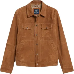 Luis Suede Lambskin Leather Jacket for Men Spread Collar Chest Flap Slant Pockets Button Front Closure for Western Party Wear