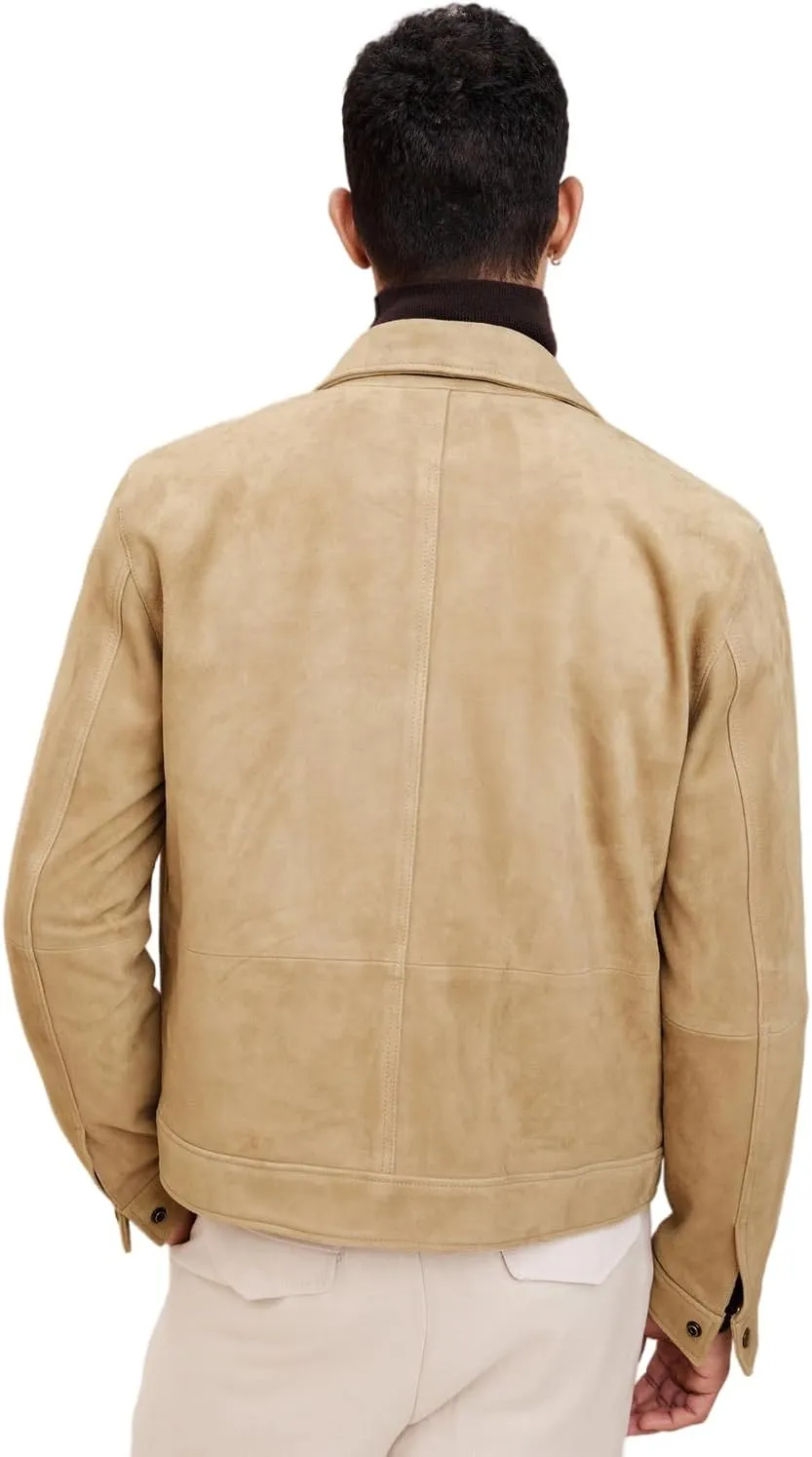 Luis Suede Lambskin Leather Jacket for Men Spread Collar Chest Flap Slant Pockets Button Front Closure for Western Party Wear