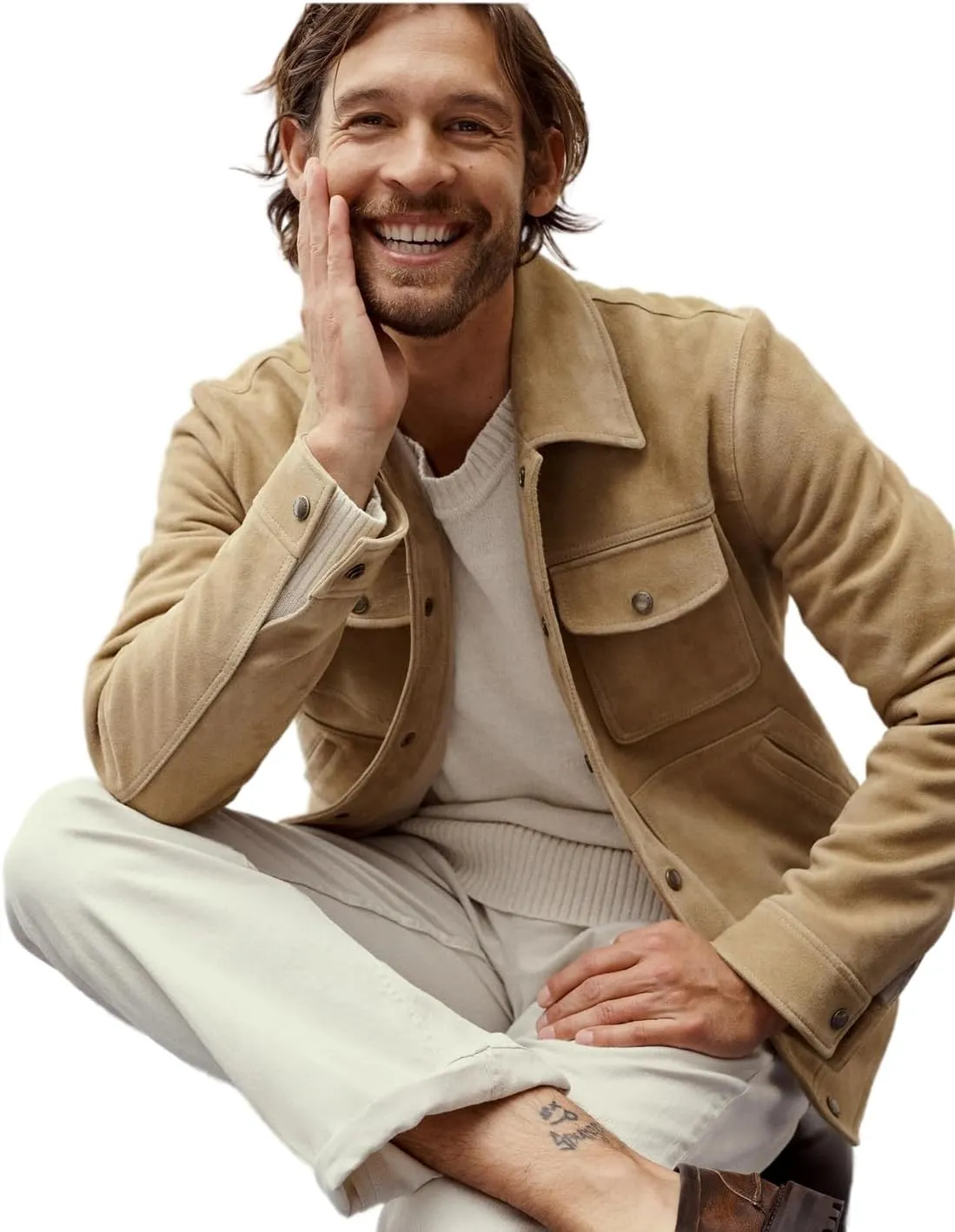 Luis Suede Lambskin Leather Jacket for Men Spread Collar Chest Flap Slant Pockets Button Front Closure for Western Party Wear