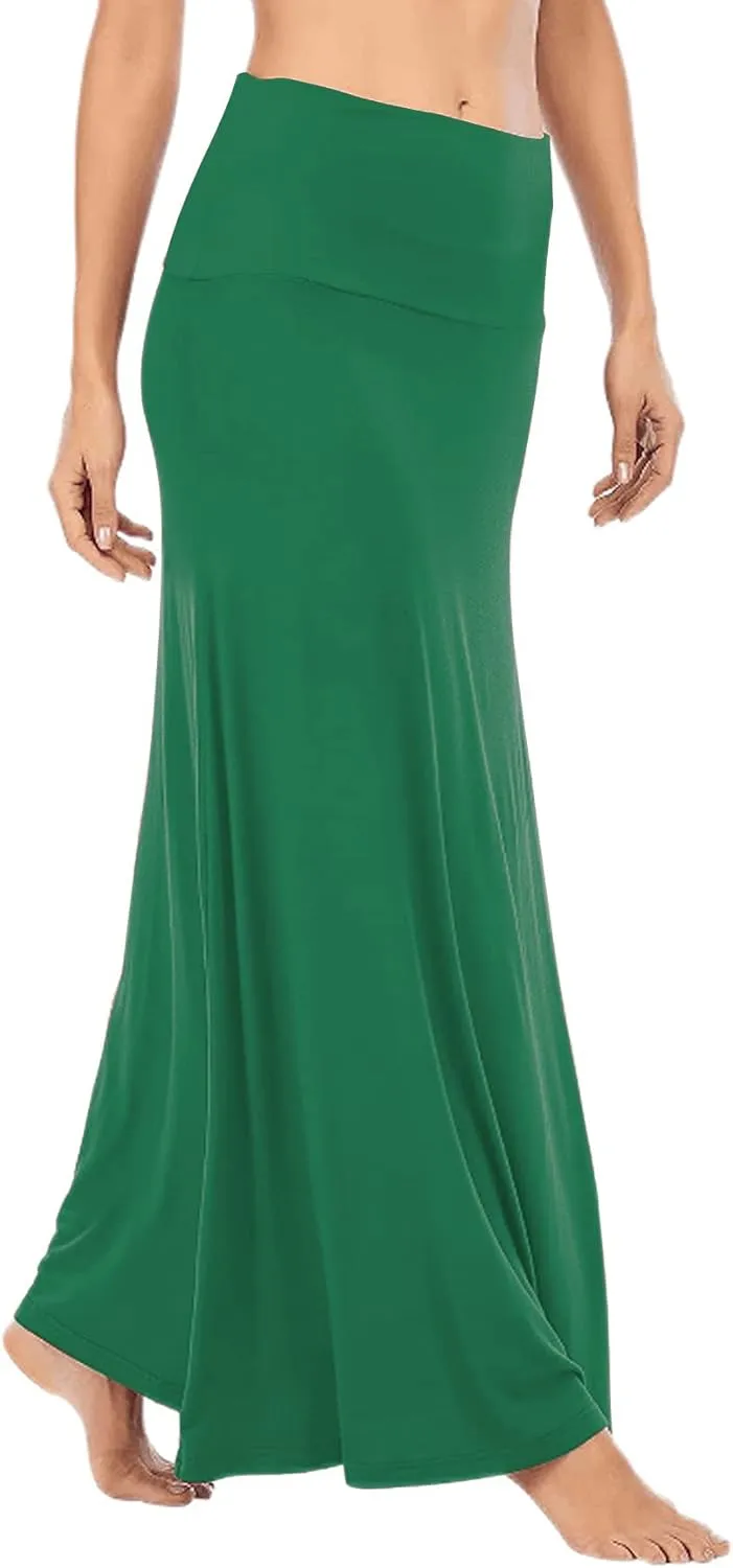 LYANER Women's Casual High Waist Solid Flare Long Maxi Skirt