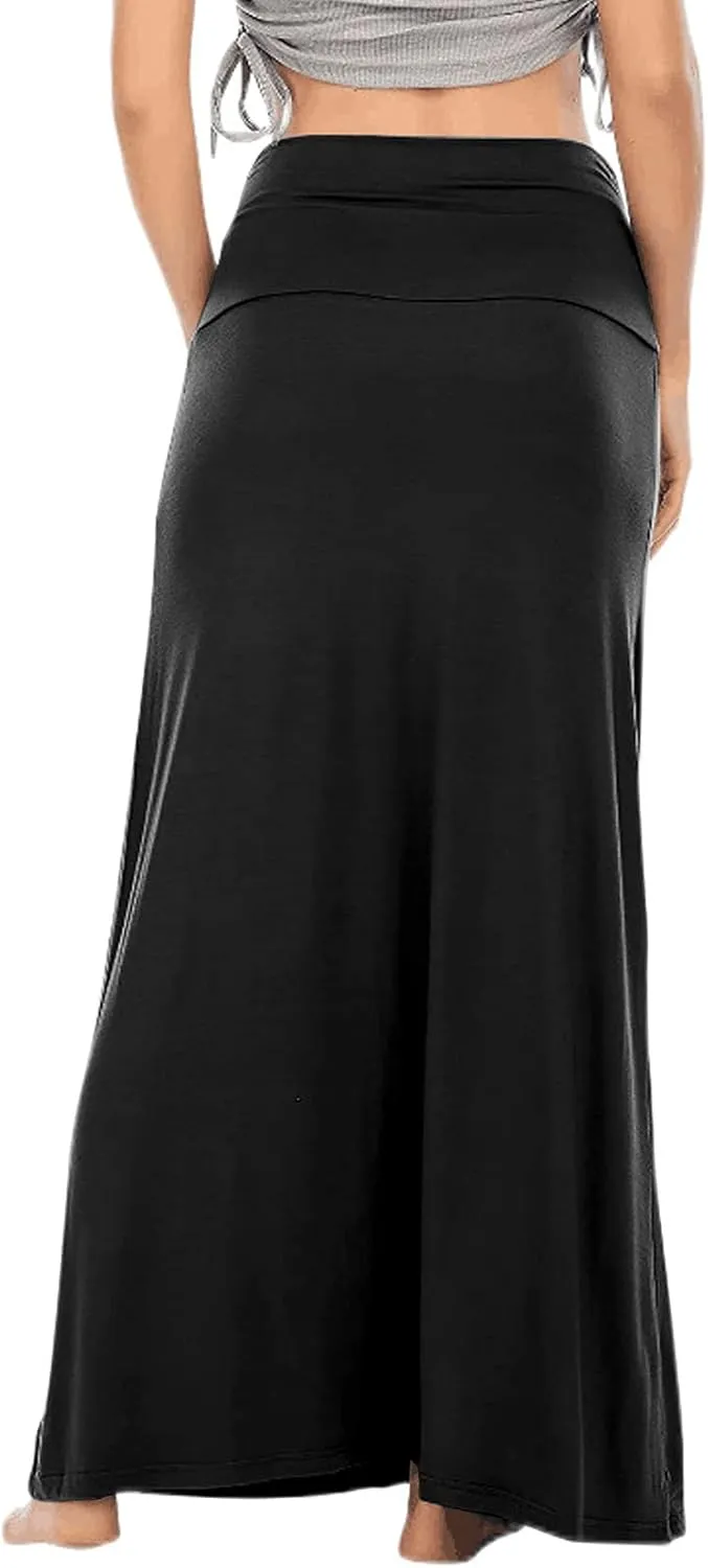 LYANER Women's Casual High Waist Solid Flare Long Maxi Skirt