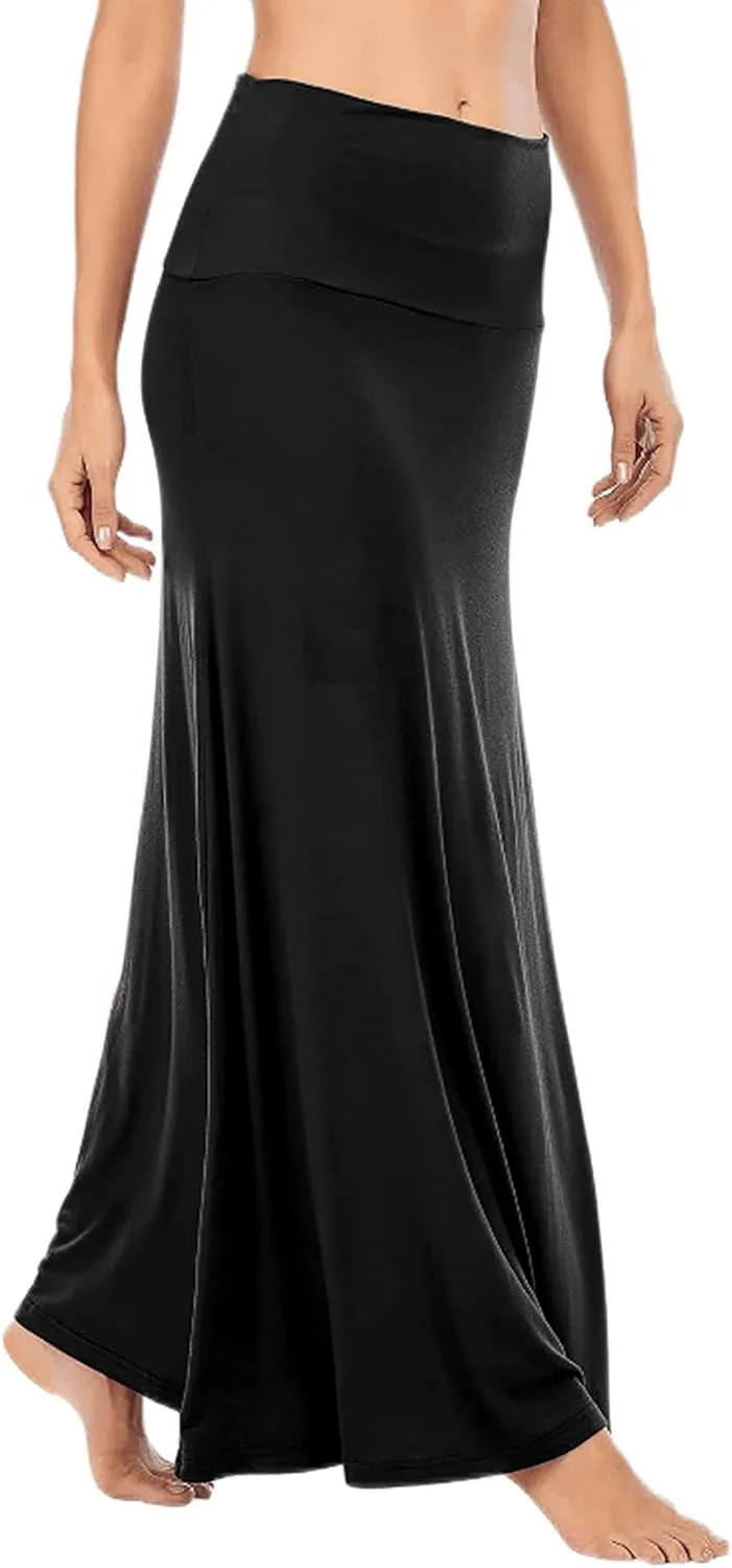 LYANER Women's Casual High Waist Solid Flare Long Maxi Skirt