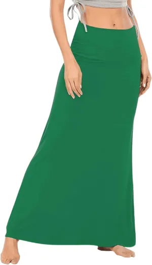 LYANER Women's Casual High Waist Solid Flare Long Maxi Skirt