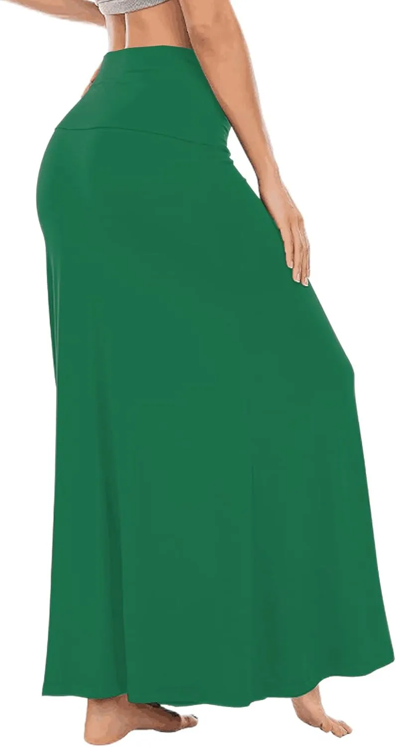 LYANER Women's Casual High Waist Solid Flare Long Maxi Skirt