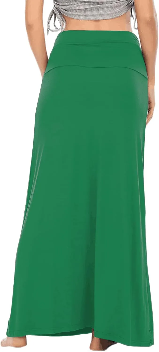 LYANER Women's Casual High Waist Solid Flare Long Maxi Skirt