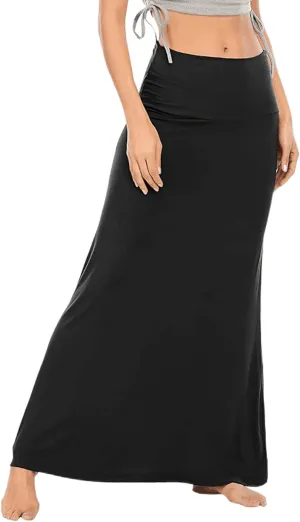 LYANER Women's Casual High Waist Solid Flare Long Maxi Skirt