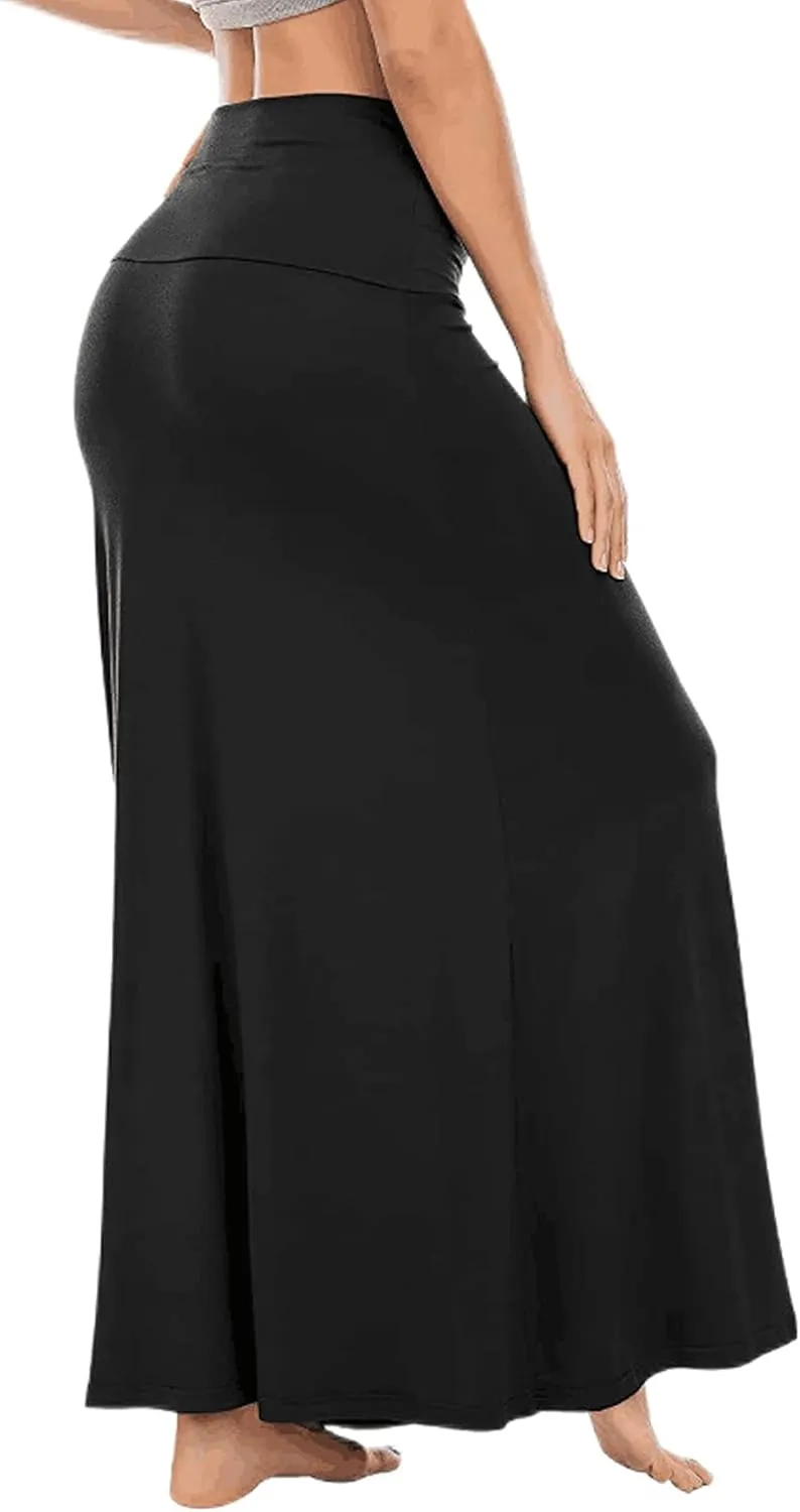 LYANER Women's Casual High Waist Solid Flare Long Maxi Skirt