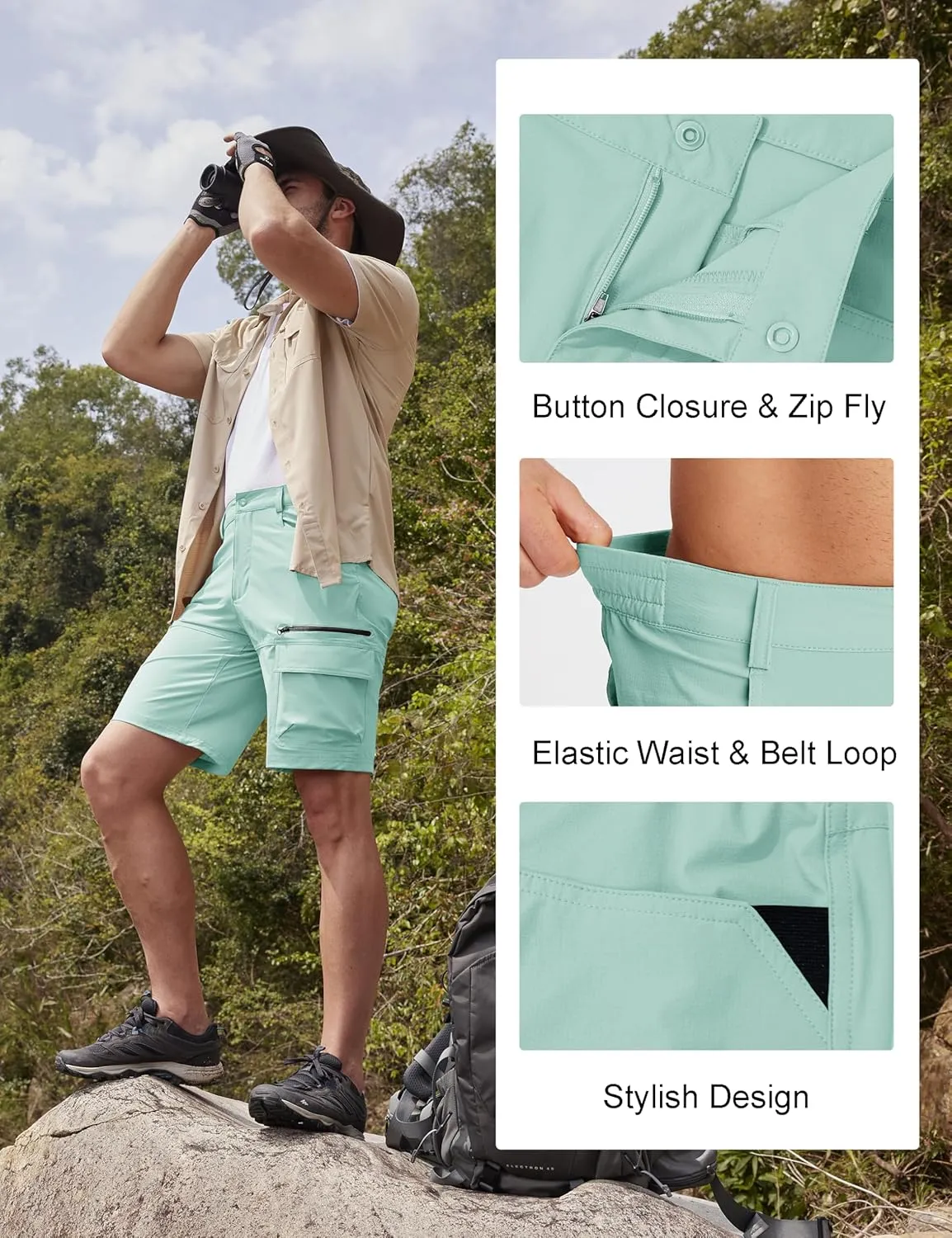 MAGCOMSEN Men's Hiking Cargo Shorts 9" Quick Dry Lightweight Summer Casual Shorts for Men Work Golf Outdoor 5 Pockets