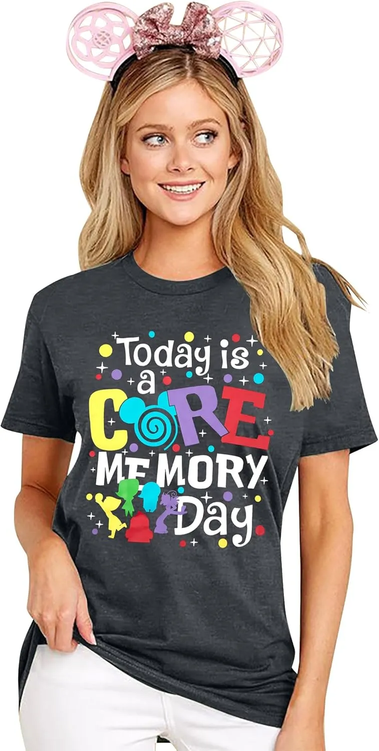 Magical Shirt for Women Funny Today is A Core Memory Day Letter Print T Shirts Cute Family Vacation Graphic Tee Tops