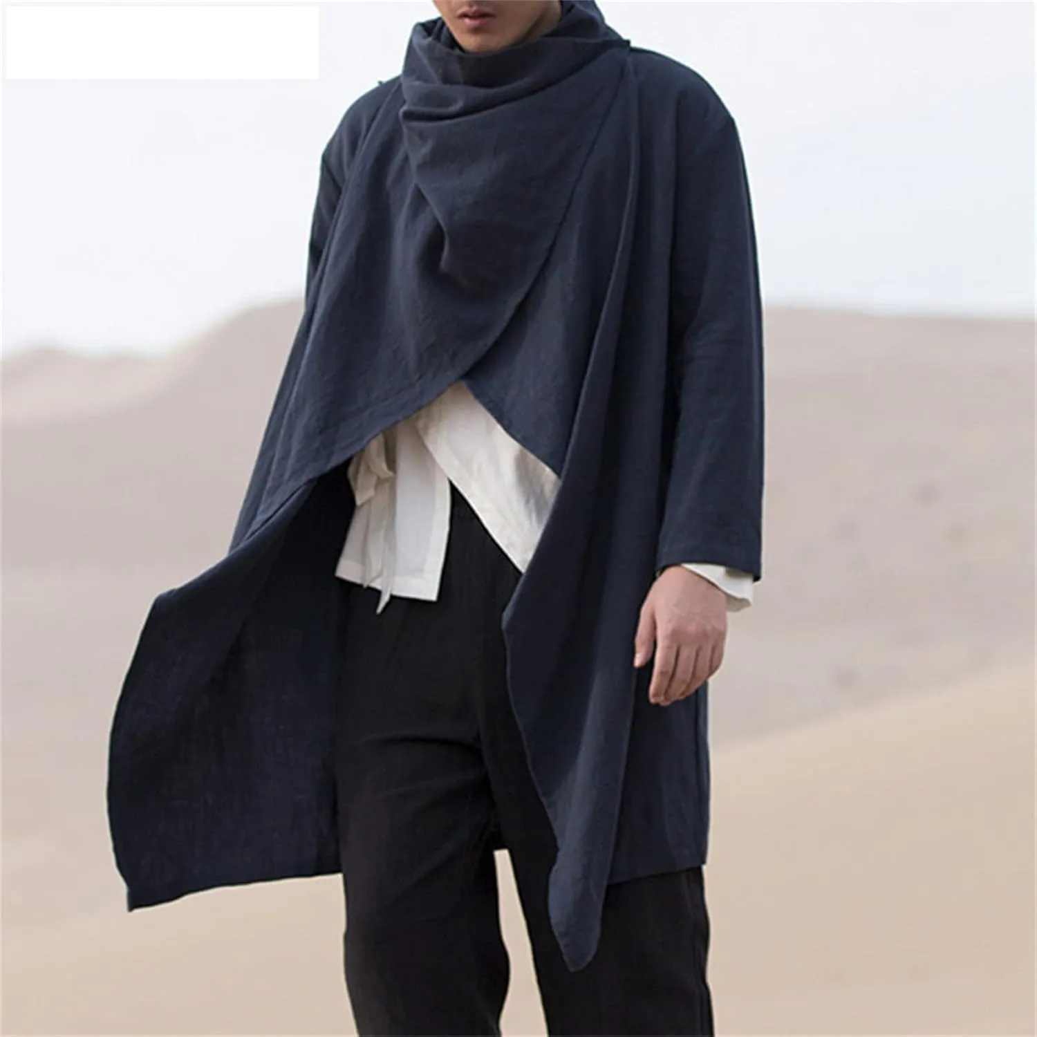 Maiyifu-GJ Men Lightweight Casual Cape Cloak Long Length Irregular Hem Pullover Overcoat Hip Hop Slim Poncho Sweatshirt Coat