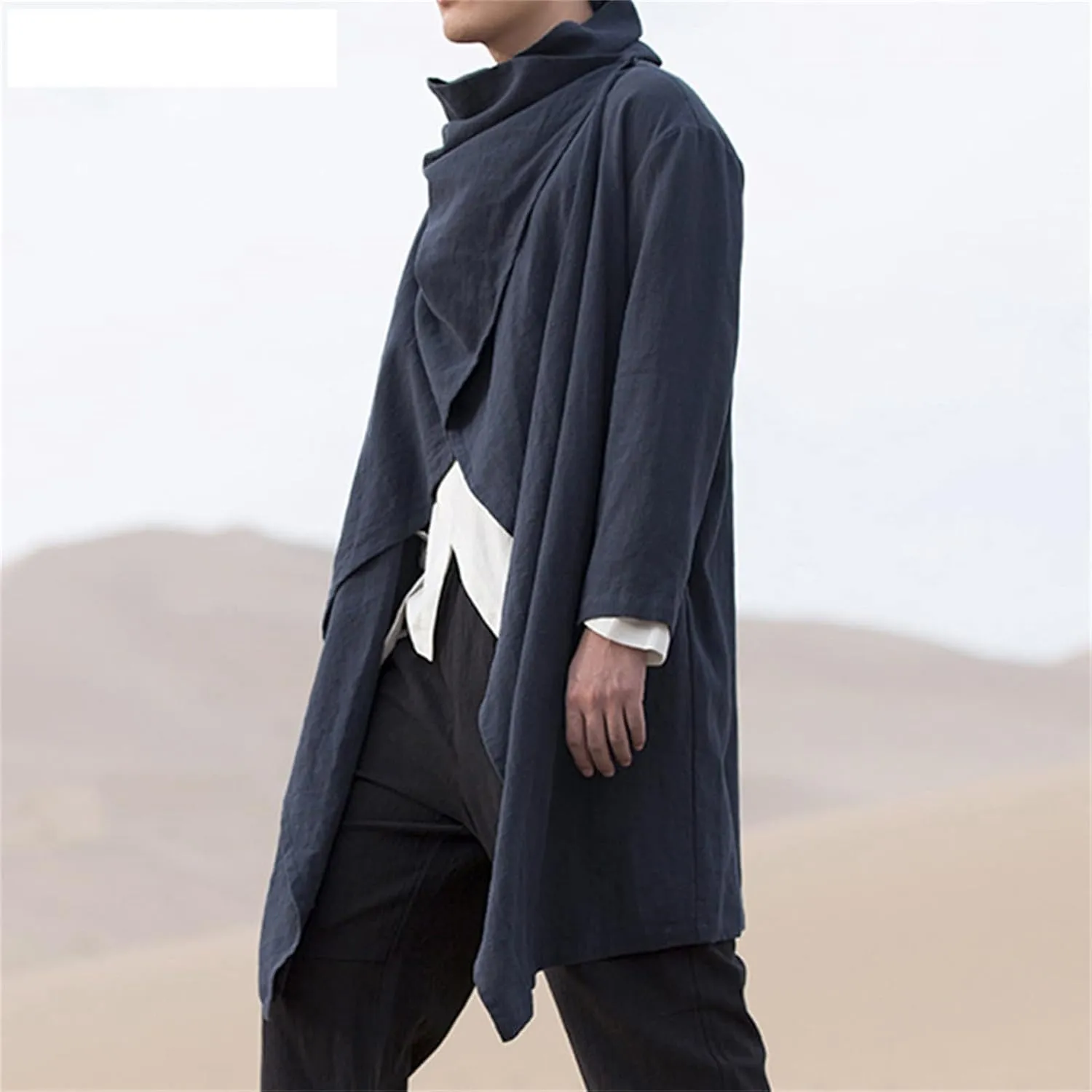 Maiyifu-GJ Men Lightweight Casual Cape Cloak Long Length Irregular Hem Pullover Overcoat Hip Hop Slim Poncho Sweatshirt Coat