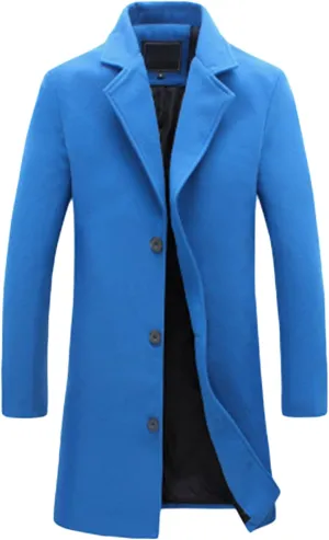 Maiyifu-GJ Men's Casual Mid-Length Trench Coat Single Breasted Business Pea Coats Winter Notched Lapel Windbreaker Jacket