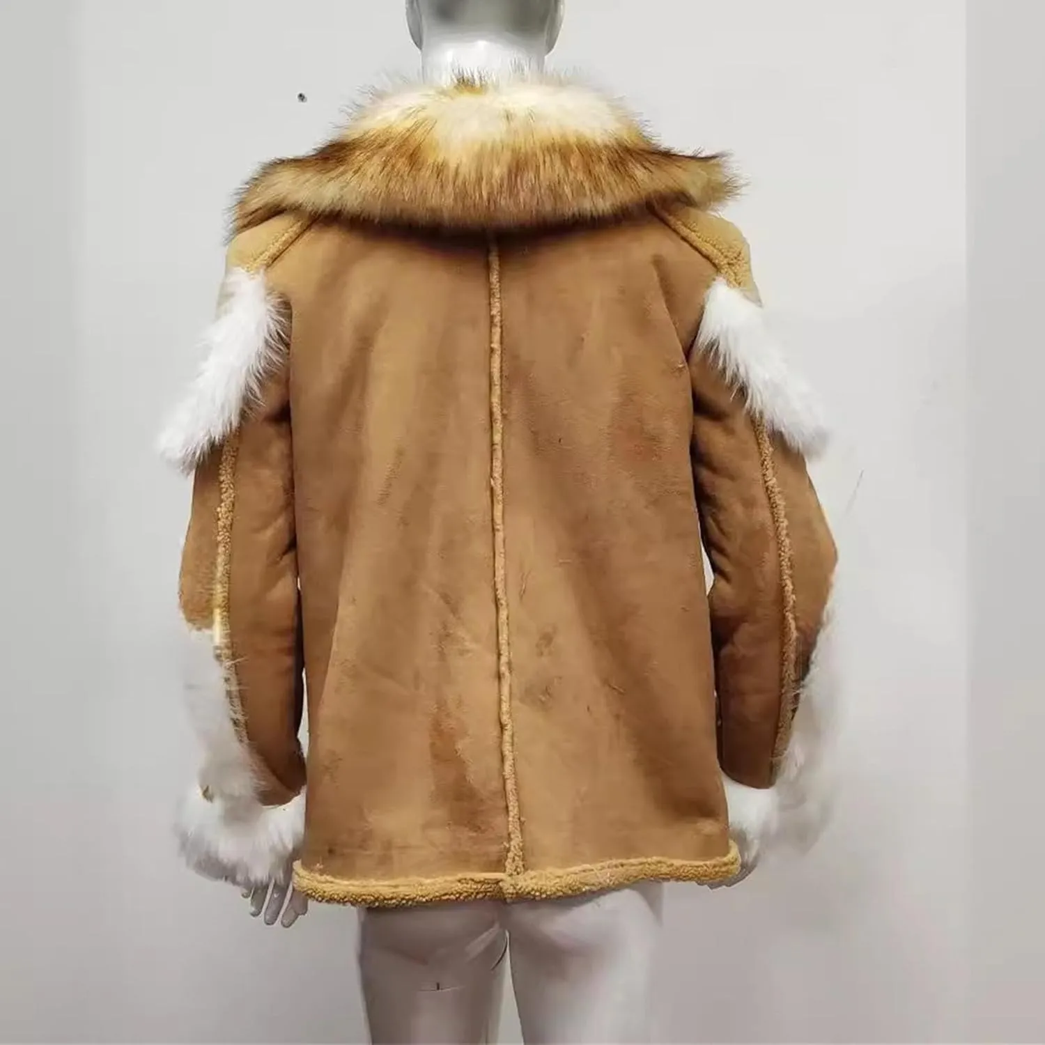 Maiyifu-GJ Men's Winter Coat Faux Leather Jacket Thicken Warm Fleece Lined Overcoat Windproof Vintage Trench Coats Outerwear