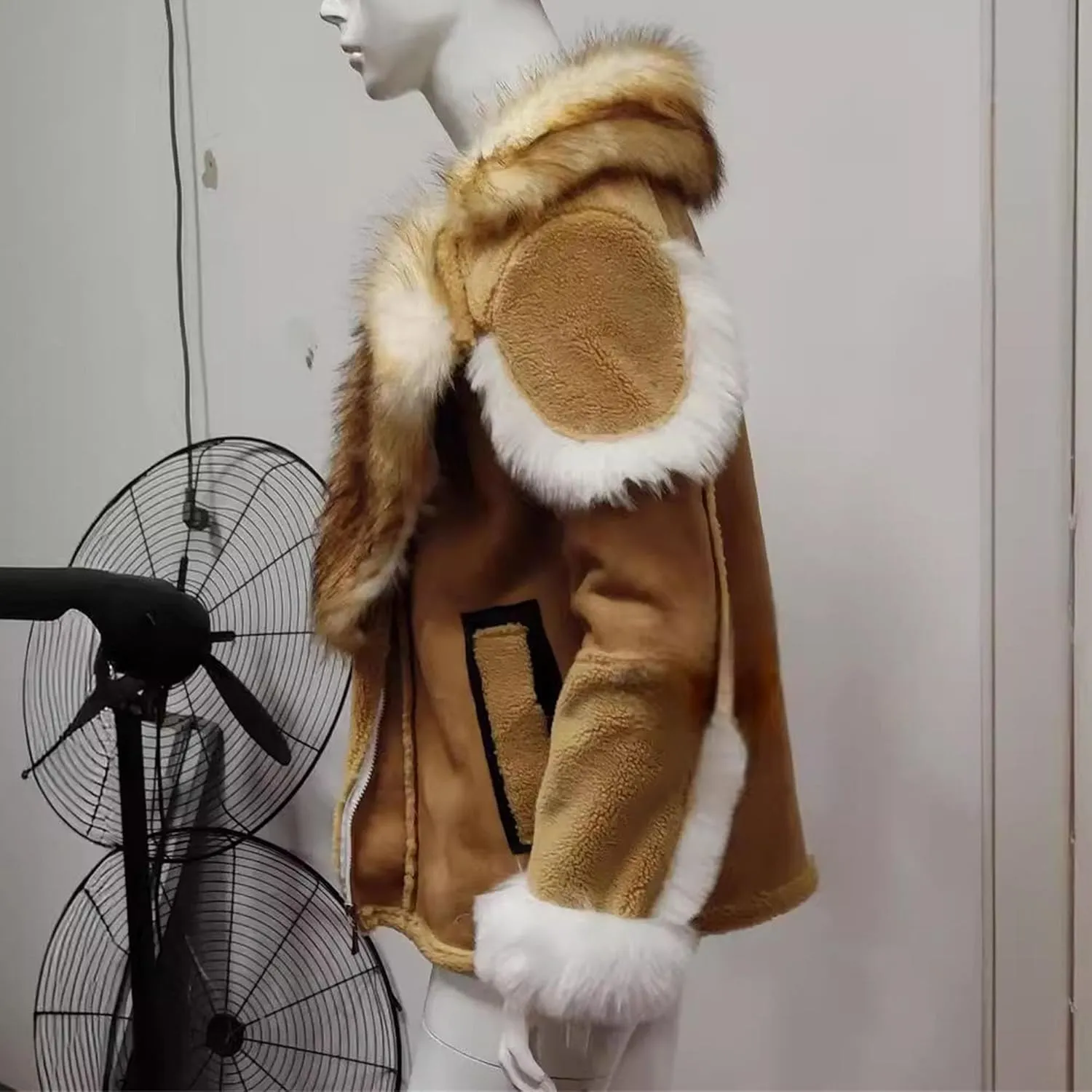Maiyifu-GJ Men's Winter Coat Faux Leather Jacket Thicken Warm Fleece Lined Overcoat Windproof Vintage Trench Coats Outerwear