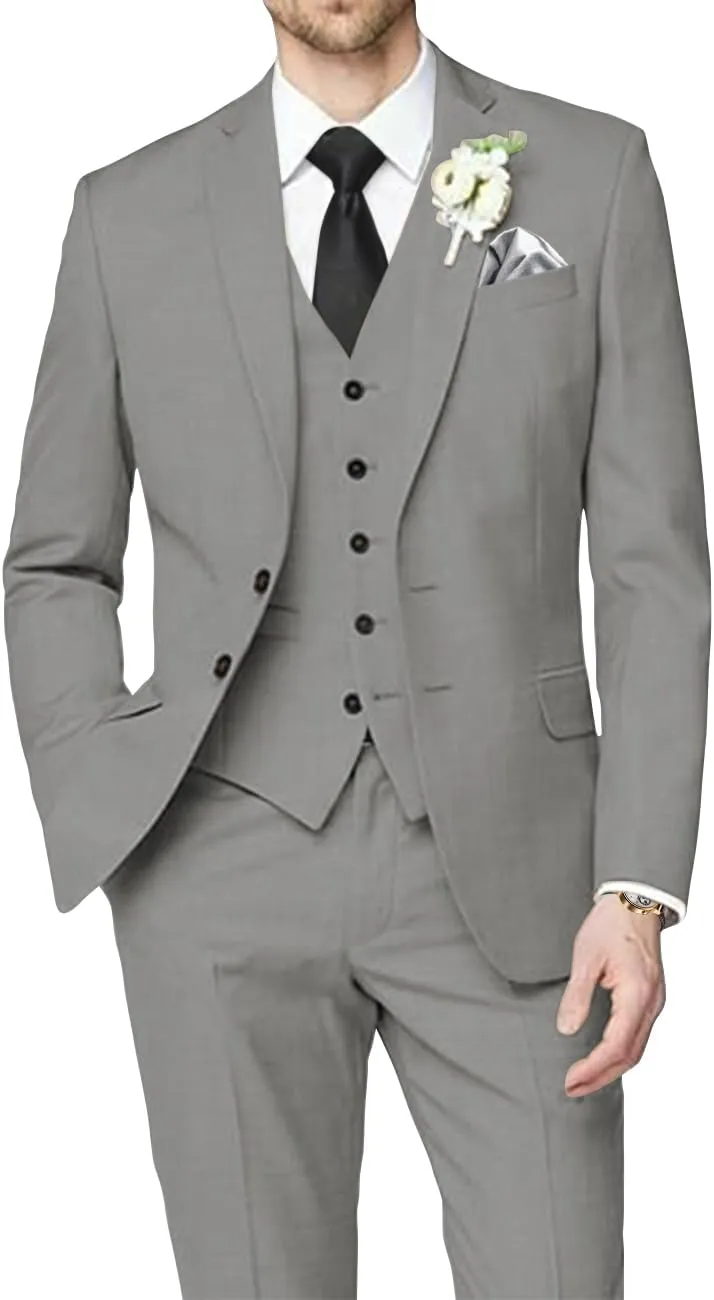 Man's 3 Piece Suit Linen Slim Fit Tuxedo Casual Wedding Beach Dinner Prom Blazer Jacket Vest Pants Suit Set
