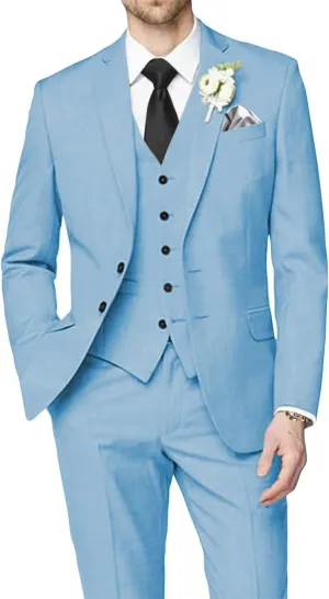 Man's 3 Piece Suit Linen Slim Fit Tuxedo Casual Wedding Beach Dinner Prom Blazer Jacket Vest Pants Suit Set