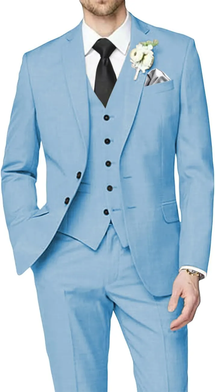 Man's 3 Piece Suit Linen Slim Fit Tuxedo Casual Wedding Beach Dinner Prom Blazer Jacket Vest Pants Suit Set