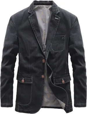 Men Casual Denim Suit Blazer 2 Button Business Vintage Jean Suit Jacket Cowboy Travel Blazer Sport Coat
