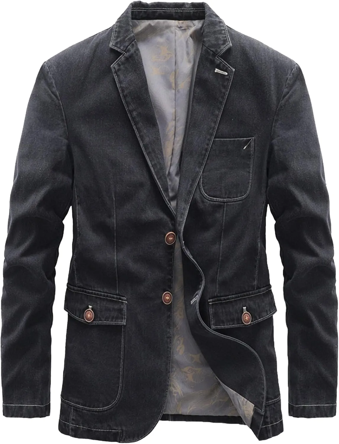 Men Casual Denim Suit Blazer 2 Button Business Vintage Jean Suit Jacket Cowboy Travel Blazer Sport Coat