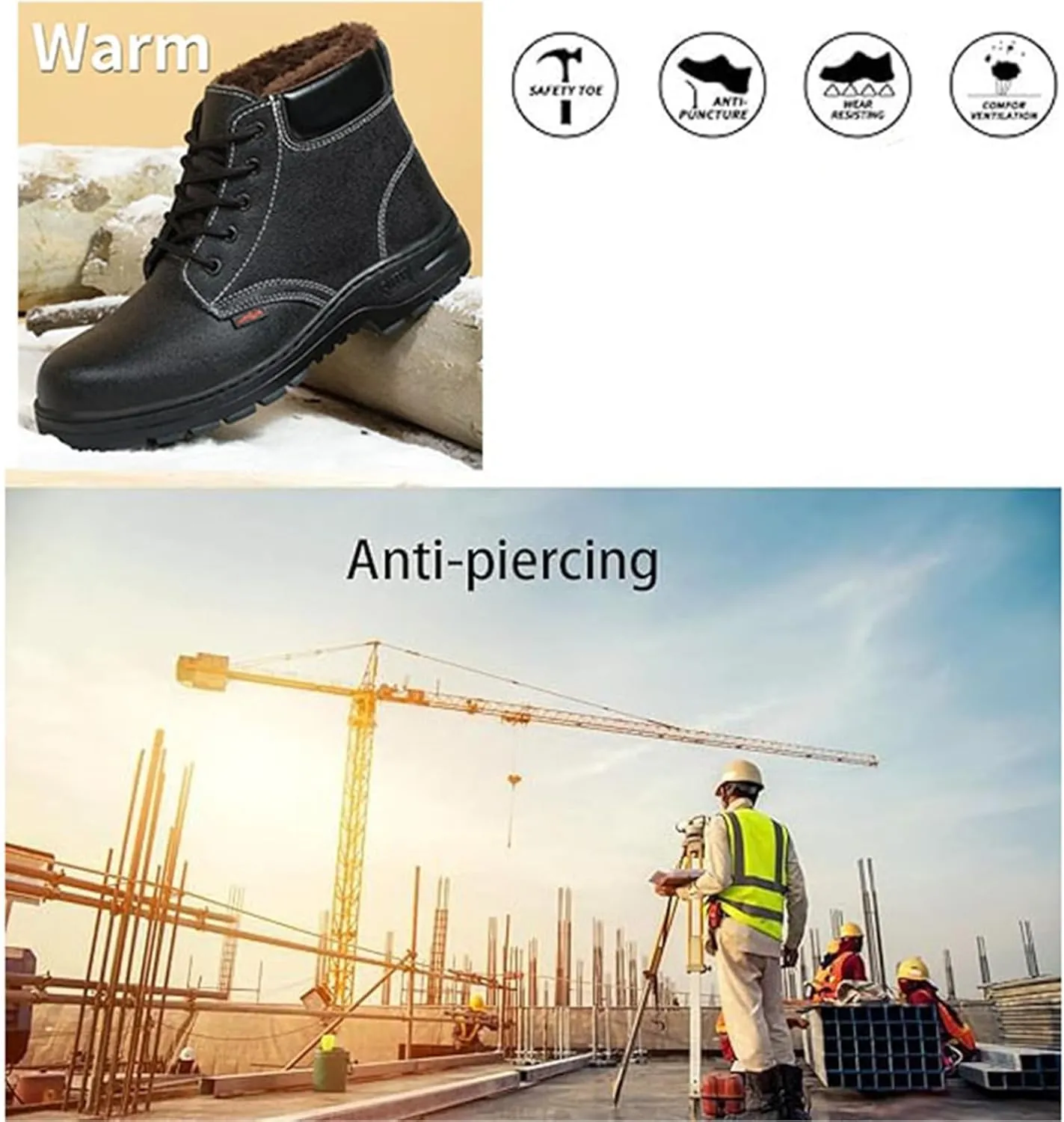 Men Work and Safety Boots Construction Shoes, Men's Winter Warm Steel Safety Toe Puncture Resistant Waterproof Industrial Work Boot, Indestructible Breathable High Top Military Boots