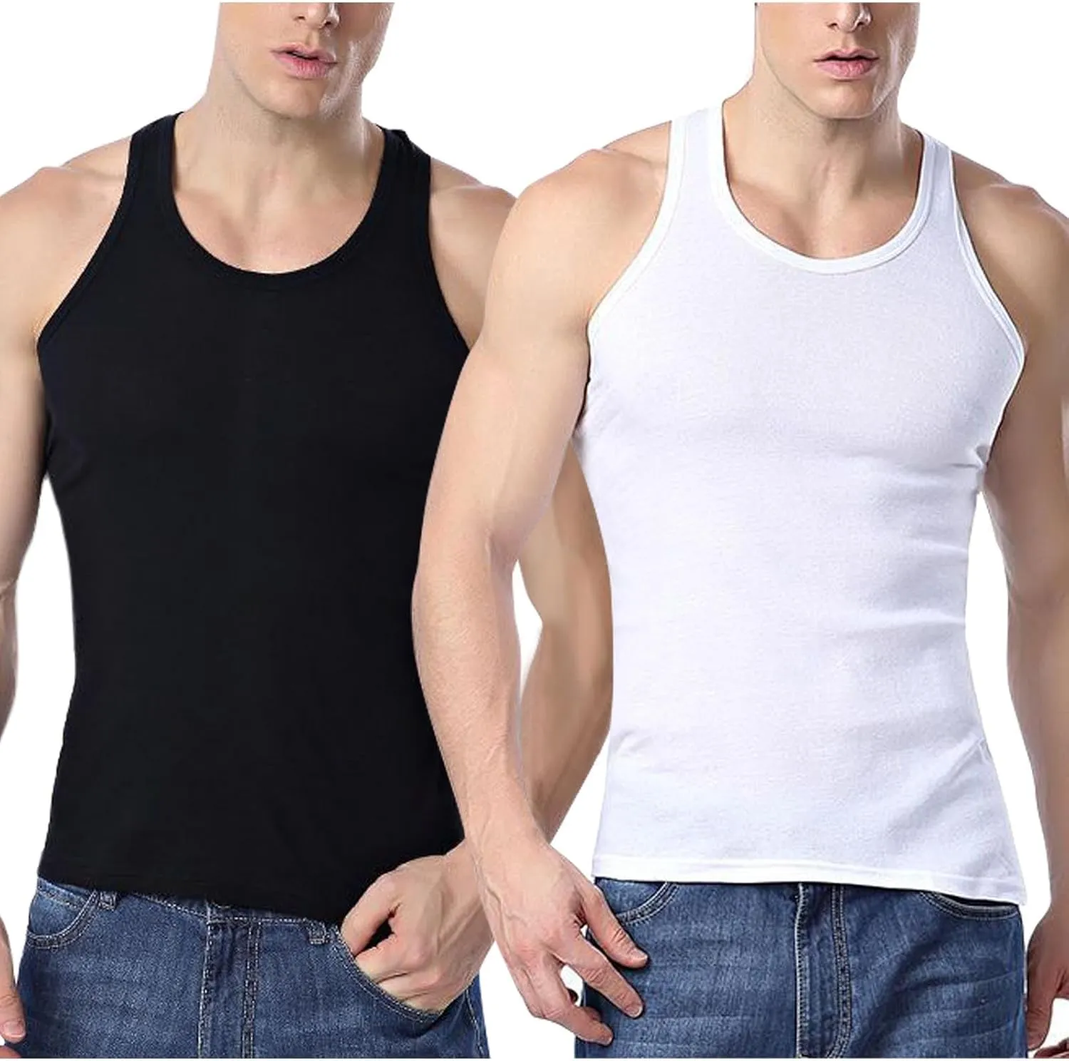 Men's 2 Pack Tank Top Undershirts, Workout Fitness Sleeveless T Shirts Gym Muscle Tee Bodybuilding Athletic Tops