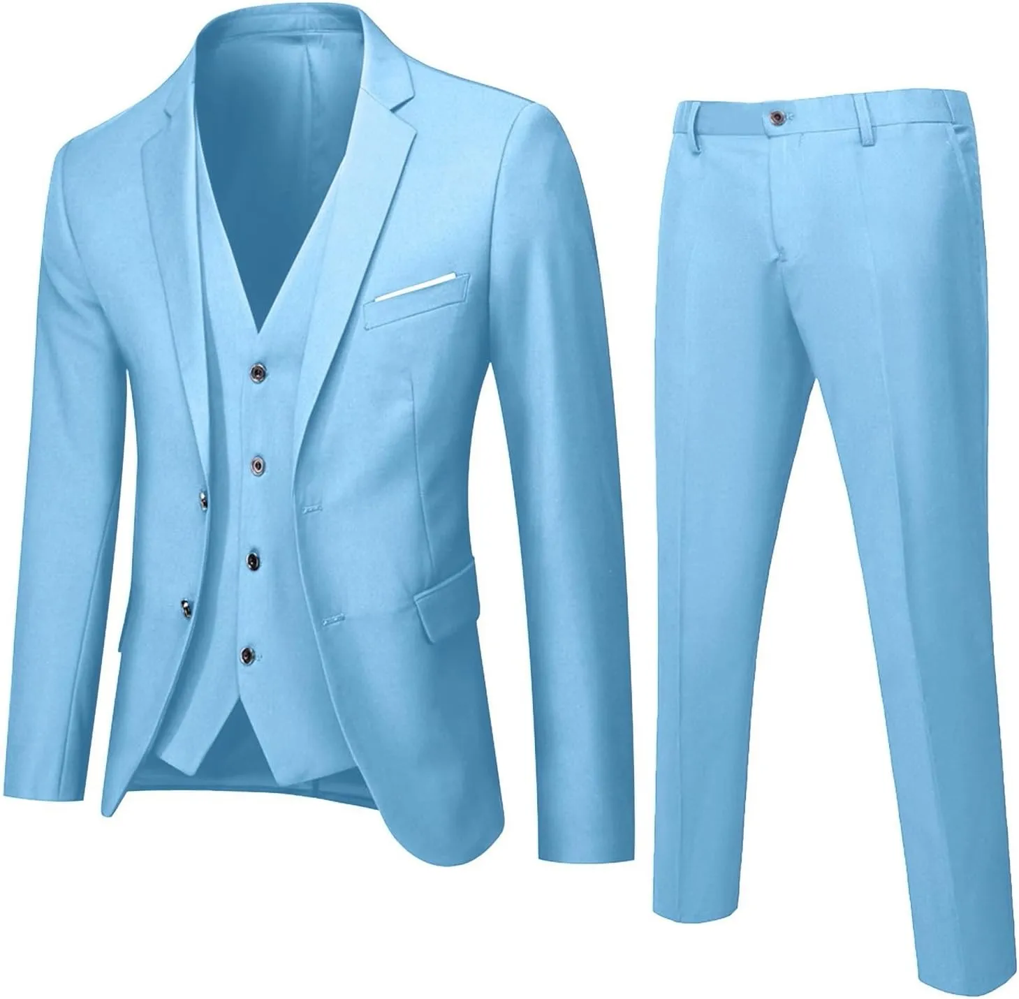 Mens 3 Piece Slim Fit Suit Suits Big and Tall, Blazer Jacket Vest Pants Set, Solid Wedding Party Dress Tux Suite