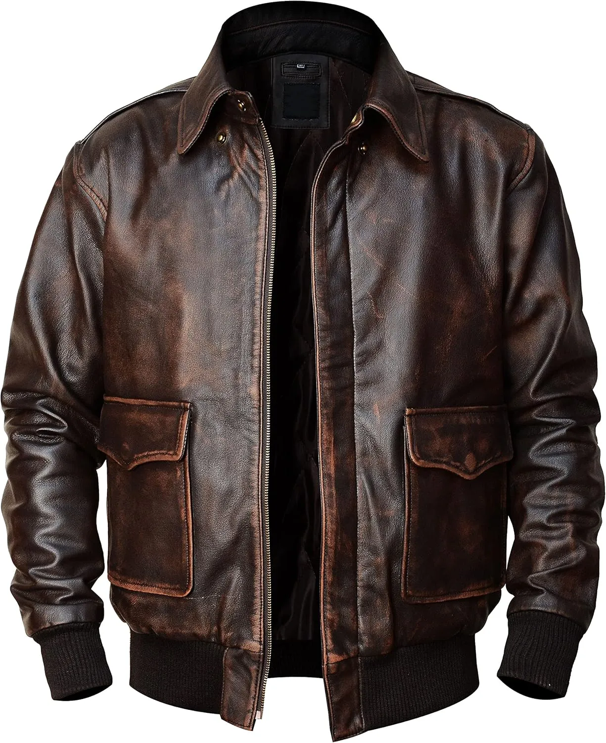 Mens A2 Leather Jacket WWII Air Force Flight Pilot Aviator Brown Bomber Leather Outerwear