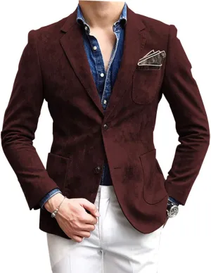 Mens Blazer Notch Lapel Suede Wear Coat Formal Single Breasted Thin Jacket