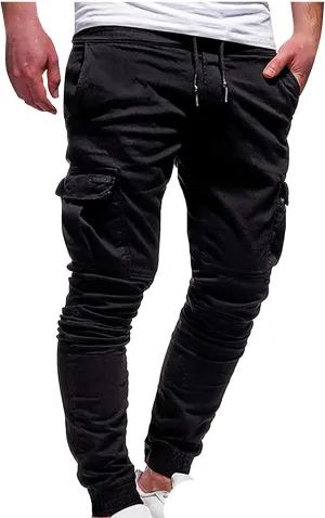 Mens Cargo Jogger Pants Slim Fit Stretch Joggers Sweatpants Casual Drawstring Hiking Pants with Multi-Pockets