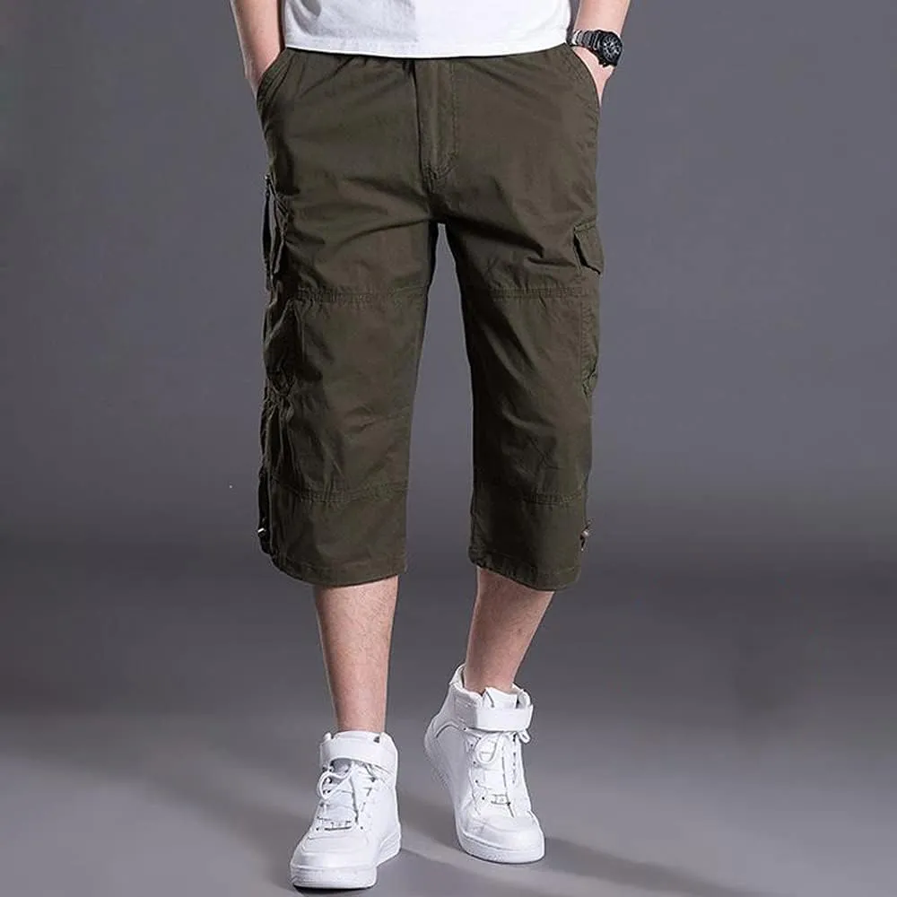 Men's Casual Cargo Shorts 16" Inseam Below Knee Multi Pocket 3/4 Capri Long Shorts Twill Relaxed Fit Pants