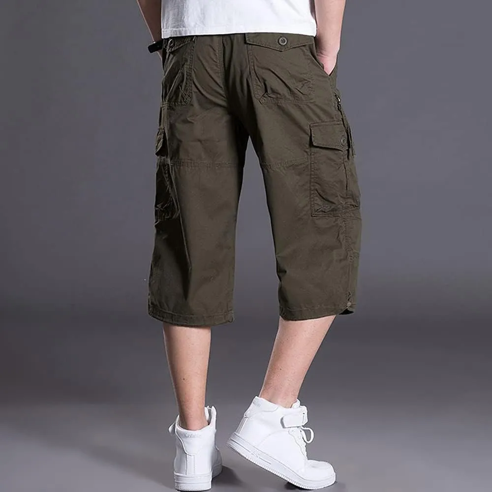 Men's Casual Cargo Shorts 16" Inseam Below Knee Multi Pocket 3/4 Capri Long Shorts Twill Relaxed Fit Pants