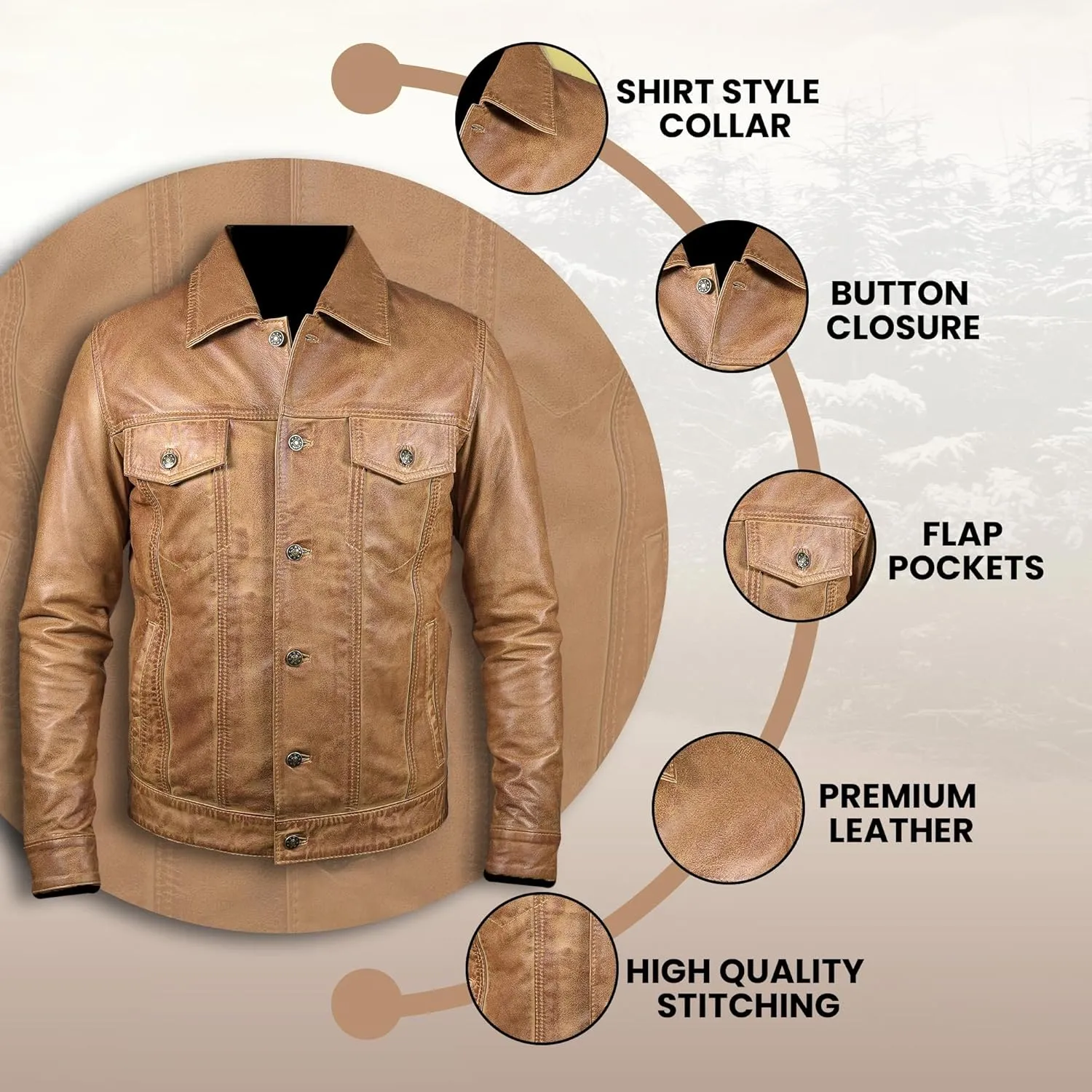 Mens Classic Vintage Shirt Style Real Lambskin Trucker Jacket - Leather Trucker Jackets for Men
