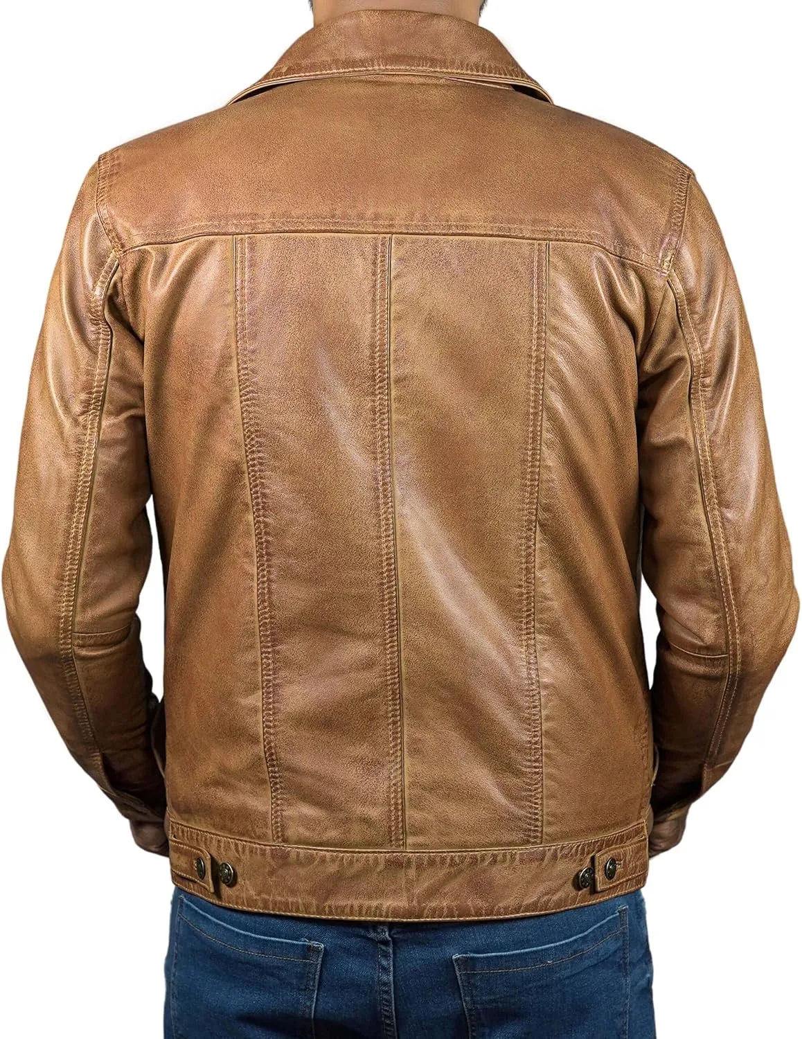 Mens Classic Vintage Shirt Style Real Lambskin Trucker Jacket - Leather Trucker Jackets for Men