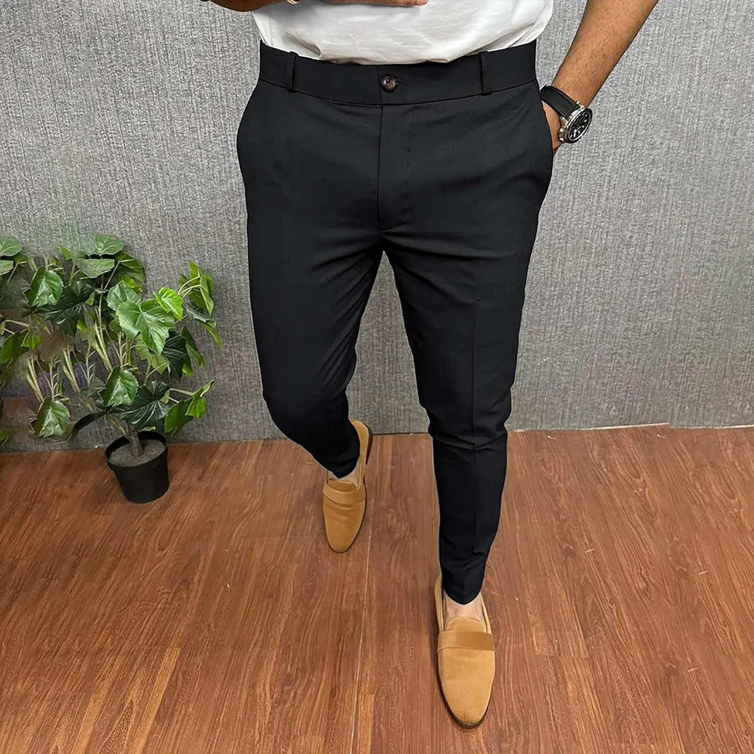 Men's Golf Pants Slim Fit Stretch Work Dress Pants Quick Dry Lightweight Business Casual Trousers with Pockets