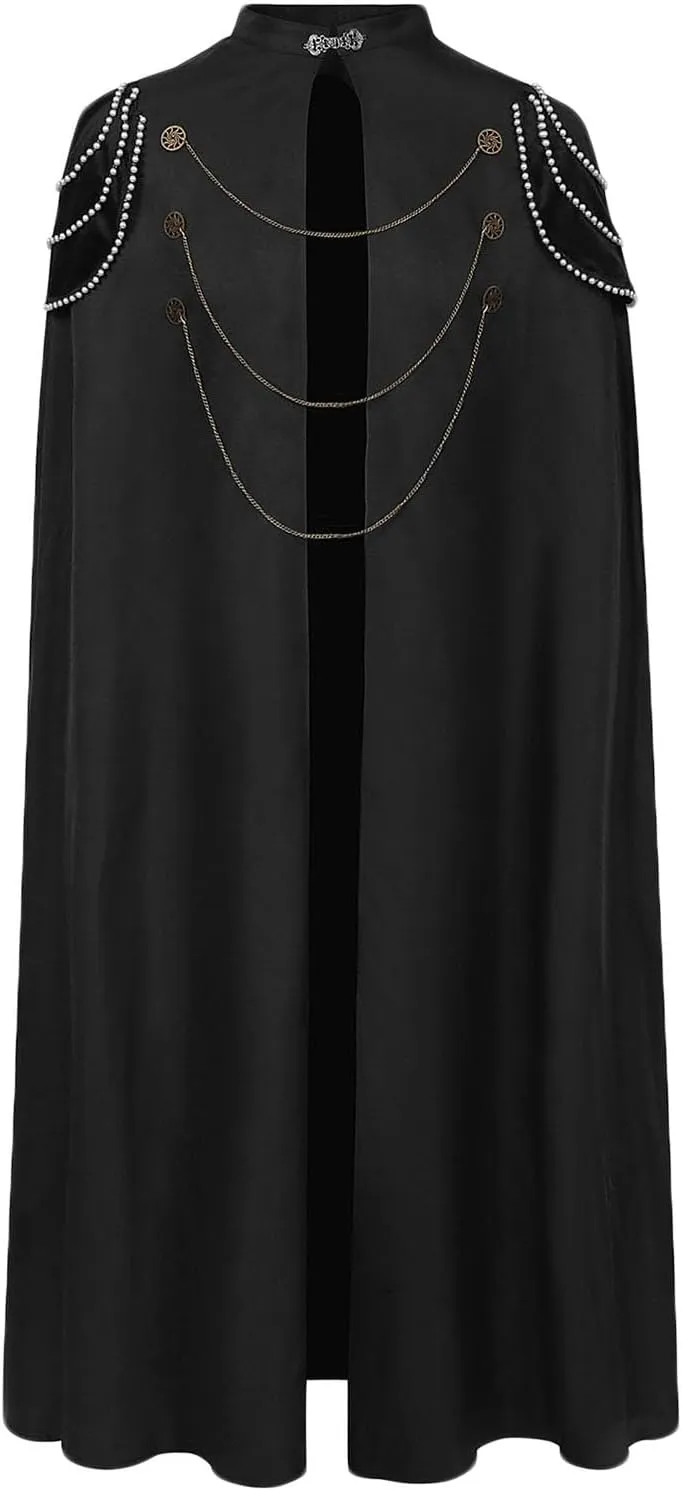 Mens Gothic Steampunk Cloak Long Cloaks Zipper Victorian Costume Vintage Medieval Cloak Cape Adult Knight Long Cape