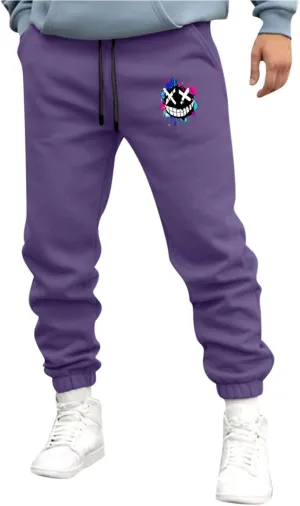 Men's Joggers Sweatpants Smiley Face Print Sweat Pants Fleece Jogger Athletic Trousers with Pockets