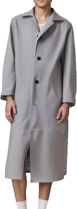 Men's Leather Long Trench Coat Faux Leather Vintage Full Length Overcoat Fashion Open Front Cardigan Jackets