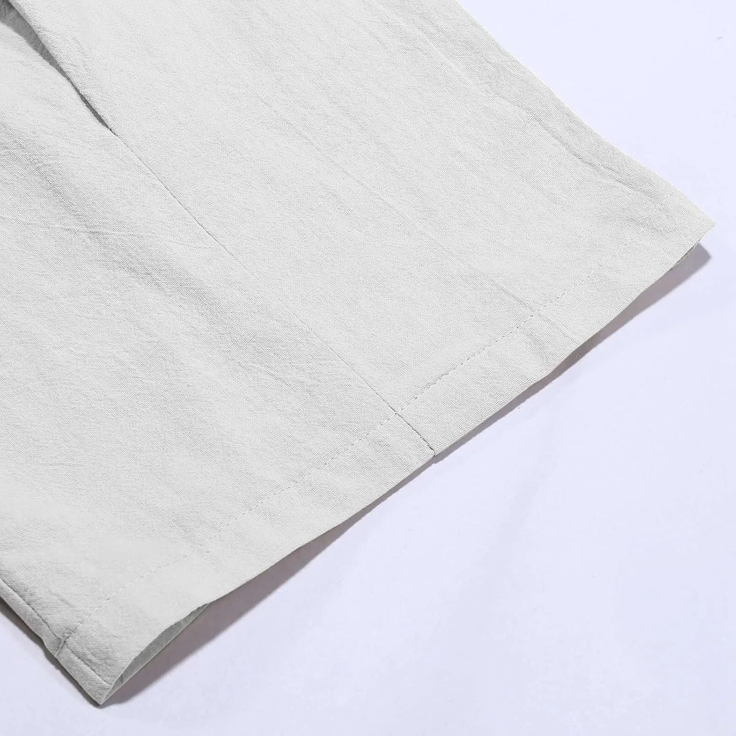 Mens Linen Harem Drawstring Pants, Casual Elastic Waist Lightweight Hippie Loose Wide Leg Pants with Pocket