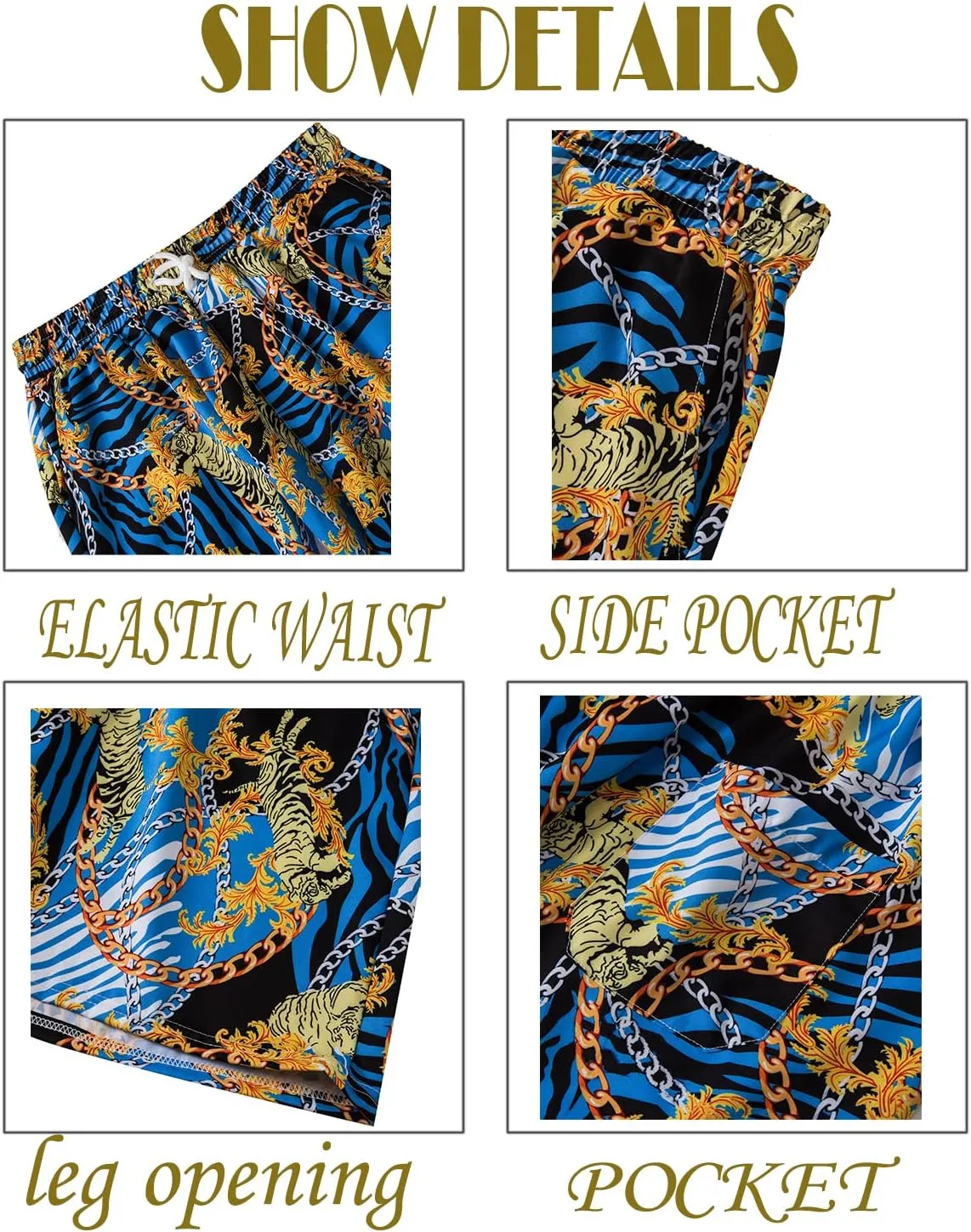 Mens Luxury Outfit Set Black Gold Shirts And Shorts 2 Piece Tracksuit Set Baroque Button Down Suit with Bucket Hats