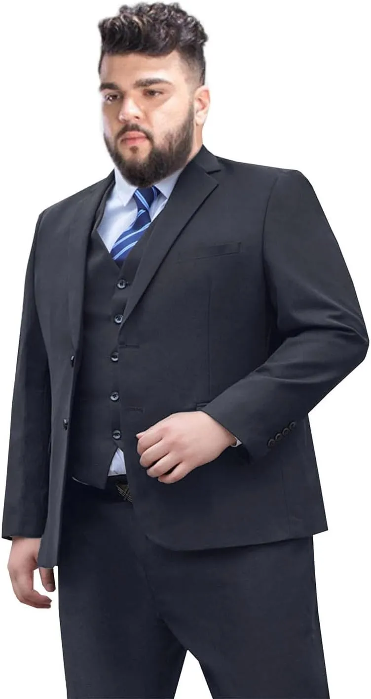 Men's Plus Size 3 Pieces Suit Big Tall Notch Lapel Two Buttons Wedding Tux Vest Pants