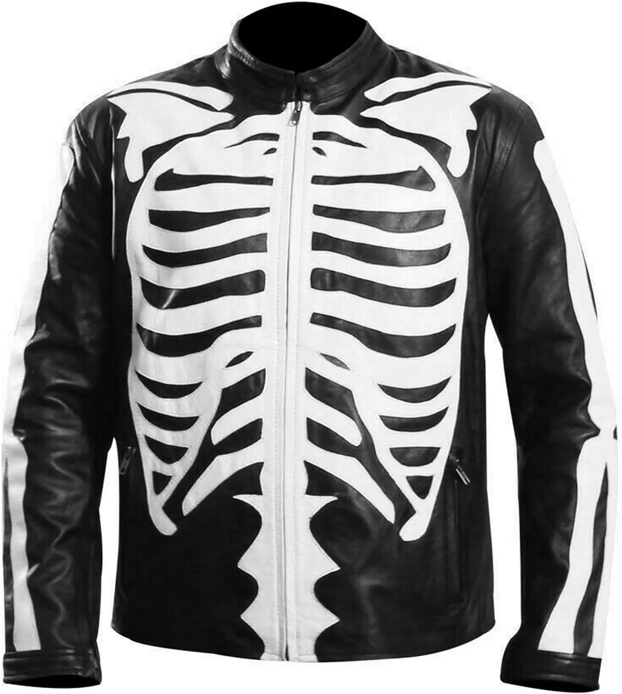 Mens Skull Skeleton Motorcycle Racing Biker Black Leather Jacket Costume Men Adult
