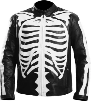 Mens Skull Skeleton Motorcycle Racing Biker Black Leather Jacket Costume Men Adult