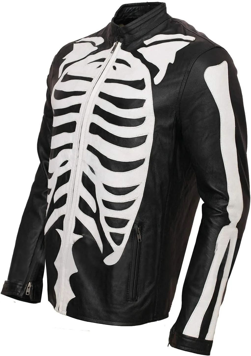 Mens Skull Skeleton Motorcycle Racing Biker Black Leather Jacket Costume Men Adult