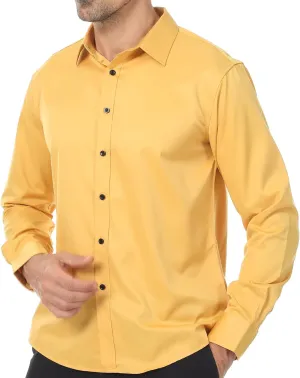 Mens Stretch Button Down Shirt Regular Fit Casual and Business Wrinkle-Resistant Dress Shirts for Men