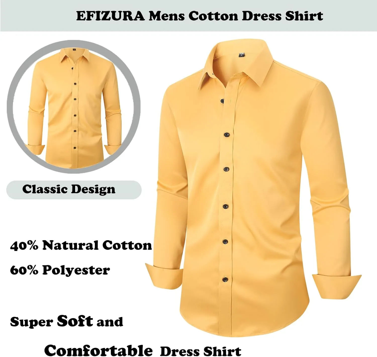 Mens Stretch Button Down Shirt Regular Fit Casual and Business Wrinkle-Resistant Dress Shirts for Men